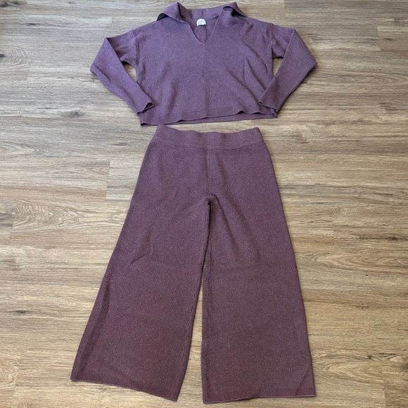 a new day Dusty Purple V-Neck Sweater and High Waisted Wide Leg Pants Set - Picture 5 of 10